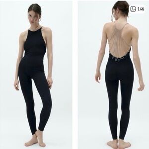 Zara Elegant Black Jumpsuit with Chain Detail-BNWT
